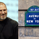 Former Apple CEO Steve Jobs in 2003 (left) Parisian street sign on old building wall with the Avenue de New York street name written on it (Photo by: Eye Ubiquitous/UIG via Getty Images)
